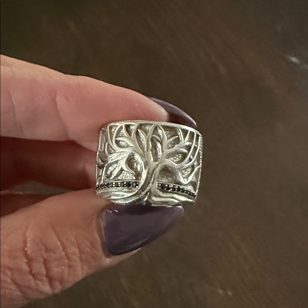 Sterling Silver Tree of Life with Sapphires Wide Band Ring - Women Jewelry s9